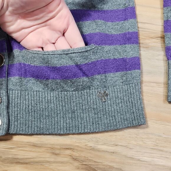 💚TNA Purple & Gray Stripe Long Sleeve Wool Blend Sweater w/Pockets Small - Picture 6 of 12